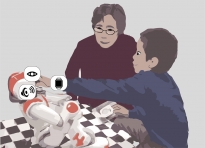 CChecking the response of an autistic child using a robot (image)